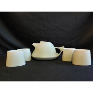 Vintage 3 ,co Modern Teapot + 4 tea cups Ombre Green to White Unique Shape